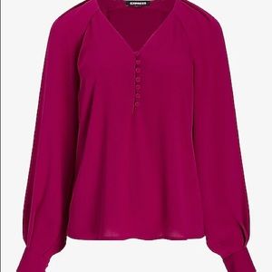 EXPRESS Covered button V-neck blouse